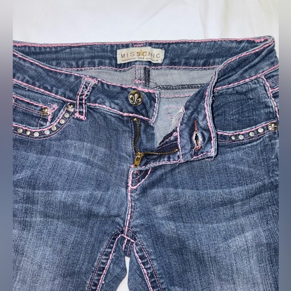 Miss Chic Vintage Size 7 Dark Wash Pink Accent Low Rise Skinny Jeans - Picture 7 of 12